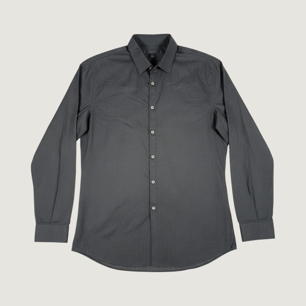 John Varvatos Star USA Mens Large Slim Fit Black Micro Dot Button Down Shirt
